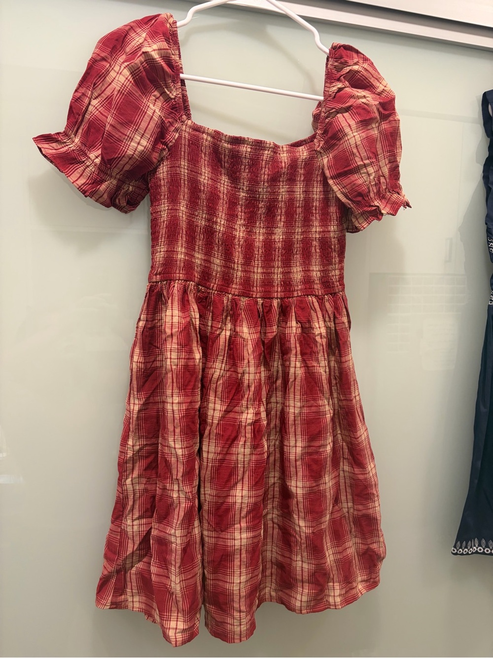 Blu Pepper Red Plaid Puff-Sleeve Sundress